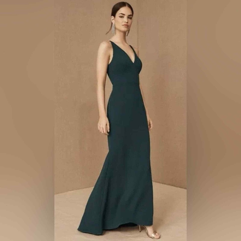 BHLDN Anthropologie V-neck Emerald Bridesmaid dress Size 8 EUC AA 0956
